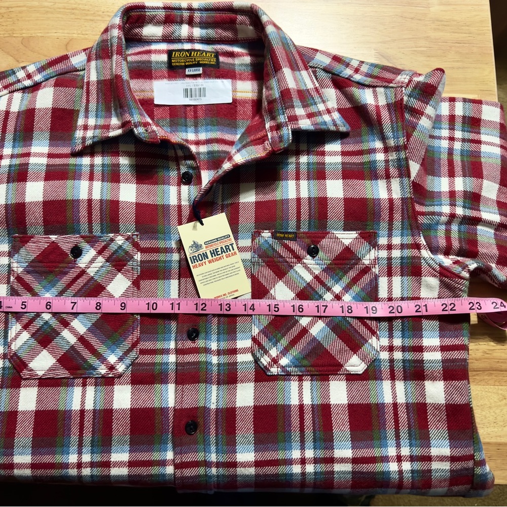 Brand new w/tags, IRON HEART ULTRA HEAVY FLANNEL CRAZY CHECK WORK SHIRT IN RED